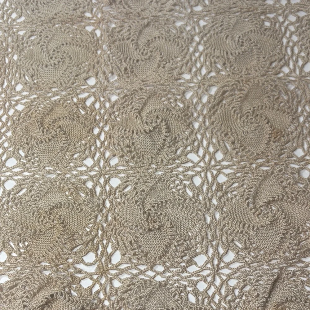 Vintage Hand Crafted Tan Crochet Furniture Cover